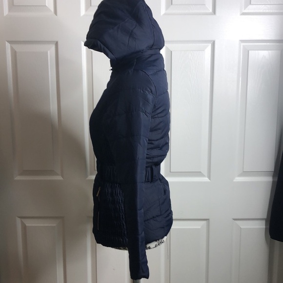 Contempo Coat Blue Cinch Waist Belt Pockets Zip M Puffer - Picture 4 of 7